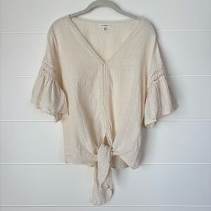 Max Studio Cream Bell Sleeve Tie-Front Boho Blouse Size Medium